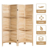 Giantex Room Divider with Shelves, 4 Panel Room Dividers and Folding Privacy Screens, Room Separators Divider Wall, Divider for Room Partition Separation, 5.6Ft Foldable Room Divider Screen, Natural