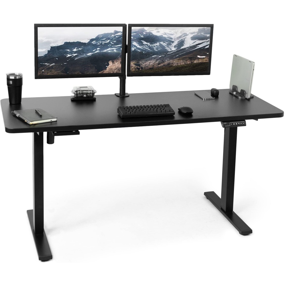 Vivo Electric Height Adjustable 60 X 24 Inch Memory Stand Up Desk, Black Solid One-Piece Table Top, Black Frame, Standing Workstation With Preset Controller, Desk-Kit-1B6B