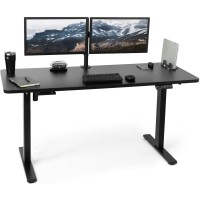 Vivo Electric Height Adjustable 60 X 24 Inch Memory Stand Up Desk, Black Solid One-Piece Table Top, Black Frame, Standing Workstation With Preset Controller, Desk-Kit-1B6B