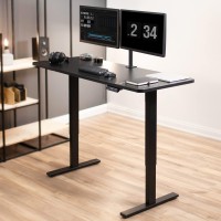 Vivo Electric Height Adjustable 60 X 24 Inch Memory Stand Up Desk, Black Solid One-Piece Table Top, Black Frame, Standing Workstation With Preset Controller, Desk-Kit-1B6B