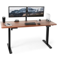 Vivo Electric Height Adjustable 60 X 24 Inch Memory Stand Up Desk, Dark Walnut Solid One-Piece Table Top, Black Frame, Standing Workstation With Preset Controller, Desk-Kit-1B6D