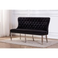 Bench with Tufted Buttons Double Nailhead Trim and Stainless Steel Legs Black