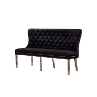 Bench with Tufted Buttons Double Nailhead Trim and Stainless Steel Legs Black