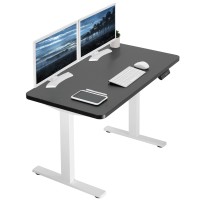 Vivo Electric Height Adjustable 43 X 24 Inch Memory Stand Up Desk, Black Solid One-Piece Table Top, White Frame, Standing Workstation With Preset Controller, 1B Series, Desk-Kit-1W4B