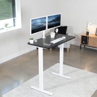 Vivo Electric Height Adjustable 43 X 24 Inch Memory Stand Up Desk, Black Solid One-Piece Table Top, White Frame, Standing Workstation With Preset Controller, 1B Series, Desk-Kit-1W4B