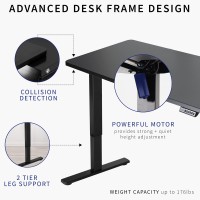 Vivo Electric Height Adjustable 43 X 24 Inch Memory Stand Up Desk, Black Solid One-Piece Table Top, White Frame, Standing Workstation With Preset Controller, 1B Series, Desk-Kit-1W4B