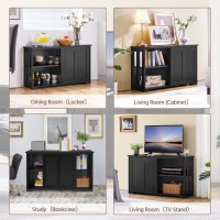 Yaheetech Sideboard Buffet Cabinet, Kitchen Storage Cabinet With Sliding Door And Adjustable Shelf, Stackable Cabinets Console Table For Living Room, Kitchen, Dining Room, Hallway, Black