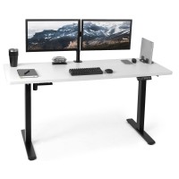 Vivo Electric Height Adjustable 60 X 24 Inch Memory Stand Up Desk, White Solid One-Piece Table Top, Black Frame, Standing Workstation With Preset Controller, Desk-Kit-1B6W