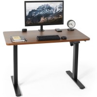 Vivo Electric Height Adjustable 43 X 24 Inch Memory Stand Up Desk, Dark Walnut Solid One-Piece Table Top, Black Frame, Standing Workstation With Preset Controller, Desk-Kit-1B4D