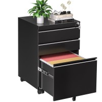 Intergreat 3 Drawer File Cabinet With Lock,Metal Office Filling Cabinet Black Drawers,Locking Mobile Cabinet With Wheels For Legal/Letter Size,Under Desk