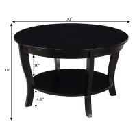 Convenience Concepts American Heritage Round Coffee Table With Shelf Black 30 In X 30 In X 18 In