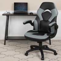 X10 Gaming Chair Racing Office Ergonomic Computer PC Adjustable Swivel Chair with Flip-up Arms, Gray/Black LeatherSoft