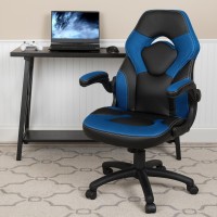 X10 Gaming Chair Racing Office Ergonomic Computer PC Adjustable Swivel Chair with Flip-up Arms, Blue/Black LeatherSoft