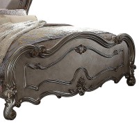 Queen Size Wooden Bed with Cabrio legs and Crown Molding, Silver