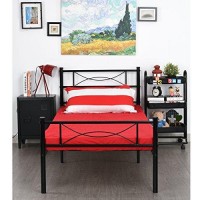 Simlife Metal Bed Frame Twin Size With Headboard And Footboard Mattress Foundation For Kids Adults Black