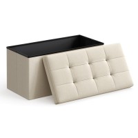 Songmics 30 Inches Folding Storage Ottoman Bench Storage Chest Foot Rest Stool Beige Ulsf47Be