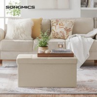 Songmics 30 Inches Folding Storage Ottoman Bench Storage Chest Foot Rest Stool Beige Ulsf47Be