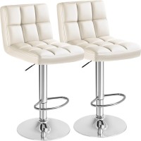 Furmax Bar Stools Modern Pu Leather Swivel Adjustable Hydraulic Bar Stool Square Counter Height Stool Set Of 2 (Beige)