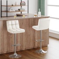 Furmax Bar Stools Modern Pu Leather Swivel Adjustable Hydraulic Bar Stool Square Counter Height Stool Set Of 2 (Beige)