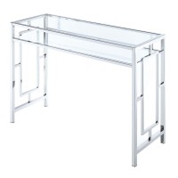 Convenience Concepts Town Square Chrome Desk With Shelf Clear Glass Chrome Frame