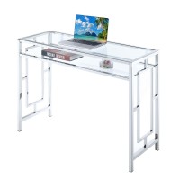 Convenience Concepts Town Square Chrome Desk With Shelf Clear Glass Chrome Frame