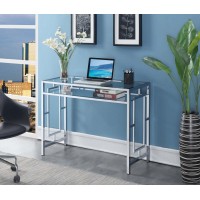 Convenience Concepts Town Square Chrome Desk With Shelf Clear Glass Chrome Frame