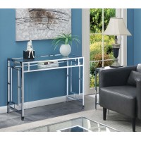 Convenience Concepts Town Square Chrome Desk With Shelf Clear Glass Chrome Frame