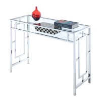 Convenience Concepts Town Square Chrome Desk With Shelf Clear Glass Chrome Frame