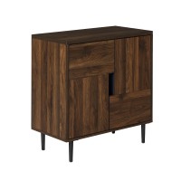 Walker Edison Modern Color Pop Buffet Accent Entryway Bar Cabinet Storage Entry Table Living Room Dining Room, 30 Inch, Dark Walnut And Navy Interior