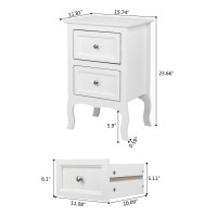 Bonnlo White Nightstand Set Of 2, Nightstands With 2 Drawers, Bed Side Table/Night Stand, Small Nightstand For Bedroom, Small Spaces, College Dorm, Kids Room, Living Room, Wood, 16W X 12D X 24H