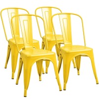 Furmax Metal Dining Chair Indoor-Outdoor Use Stackable Classic Trattoria Chair Chic Dining Bistro Cafe Side Metal Chairs Set Of 4 (Yellow)