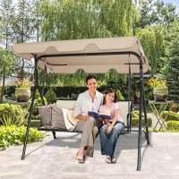 Tangkula 3 Person Patio Swing, Steel Frame With Polyester Angle Adjustable Canopy, All Weather Resistant Swing Bench, Suitable For Patio, Garden, Poolside, Balcony (Black)