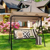 Tangkula 3 Person Patio Swing, Steel Frame With Polyester Angle Adjustable Canopy, All Weather Resistant Swing Bench, Suitable For Patio, Garden, Poolside, Balcony (Black)