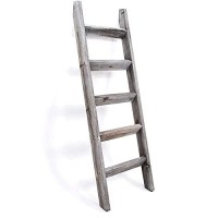 Hallops Blanket Ladder 5 Ft Premium Wood Rustic Ladder Shelf Ladder Shelf For Quilt Rustic Farmhouse Decor Vintange Wooden Ladder Shelf (Thick, Gray White)