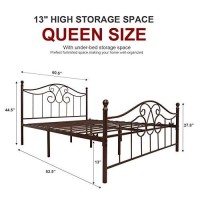 Yerperfo Vintage Sturdy Metal Bed Frame Queen Size With Vintage Headboard And Footboard Platform Base Bed Frame No Box Spring Needed Steel Bedantique Brownqueen