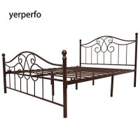 Yerperfo Vintage Sturdy Metal Bed Frame Queen Size With Vintage Headboard And Footboard Platform Base Bed Frame No Box Spring Needed Steel Bedantique Brownqueen