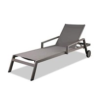 Whiteline Modern Outdoor Living Bondi Outdoor Stackable Chaise In Matte White Or Taupe Powder-Coated Aluminum Frame And Sling Seat With Adjustable Back And 2 Black Wheels, Set Of 2