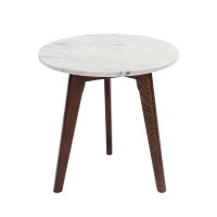 Cherie 15 Round Italian Carrara White Marble Table With Walnut Legs