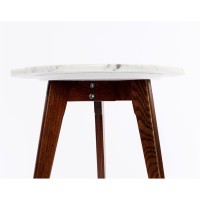 Cherie 15 Round Italian Carrara White Marble Table With Walnut Legs