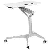 Mobile Sit-Down, Stand-Up White Computer Ergonomic Desk With 28.25