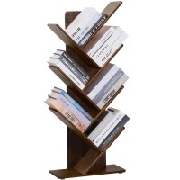 C&Ahome 7-Shelf Tree Bookshelf, Bookcase, Bamboo Book Rack, Storage Shelves In Living Room, Free-Standing Books Holder Organizer, Space Saver For Home, Office, Kid'S Room Retro Brown