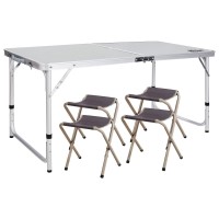 Redcamp 4 Foot Folding Table Adjustable Height And Chairs Set, Lightweight Portable Camping Table For Picnic Cooking Outdoor Indoor, White 24 X 48 Inches