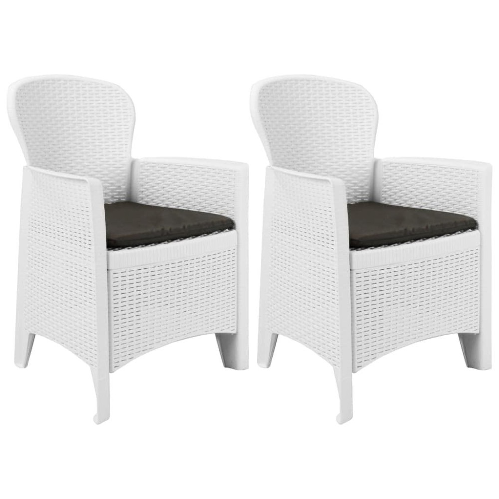 Vidaxl Patio Chairs 2 Pcs, Patio Dining Chair With Cushion, All Weather Patio Furniture Single Chair For Deck Garden, White Plastic Rattan Look