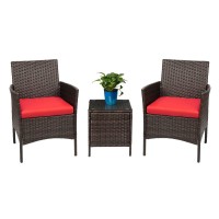 Devoko Patio Porch Furniture Sets 3 Pieces Pe Rattan Wicker Chairs With Table Outdoor Garden Furniture Sets (Brown/Red)