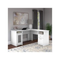 Bush Furniture Cabot L Shaped Computer Desk In White | Corner Table With Drawers And Storage For Personal Home Office Workspace