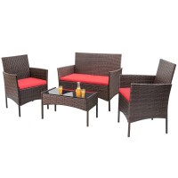 Homall 4 Pieces Patio Rattan Chair Wicker Outdoor Indoor Use Backyard Porch Garden Poolside Balcony Furniture Sets Red