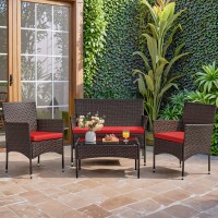 Homall 4 Pieces Patio Rattan Chair Wicker Outdoor Indoor Use Backyard Porch Garden Poolside Balcony Furniture Sets Red