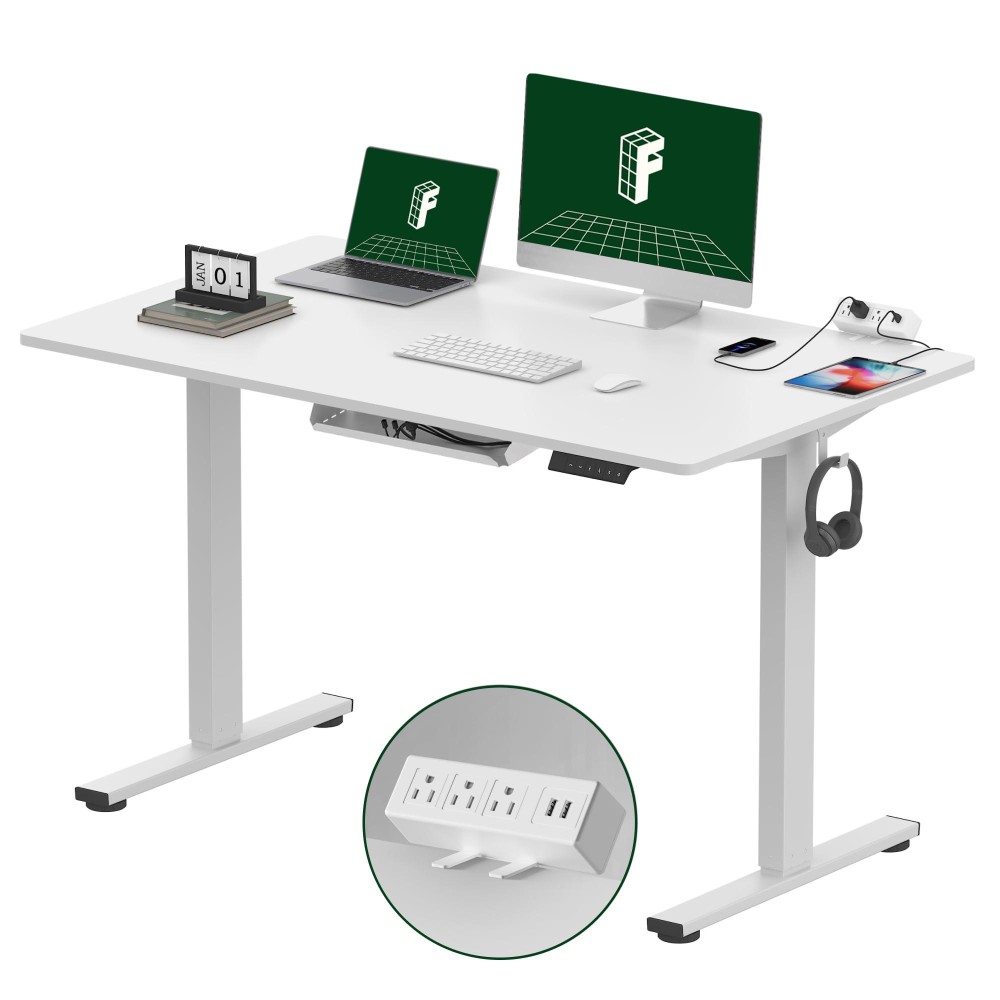 Flexispot En2 Wholepiece Standing Desk With Clamp Power Strip 48 X 30 Electric Stand Up Height Adjustable Desk With Cable Mana