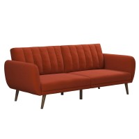 Novogratz Brittany 82 Inch Futon Sofa Bed Upholstered Couch Sleeper With Tufted Back Midcentury Modern Orange