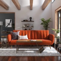 Novogratz Brittany 82 Inch Futon Sofa Bed Upholstered Couch Sleeper With Tufted Back Midcentury Modern Orange